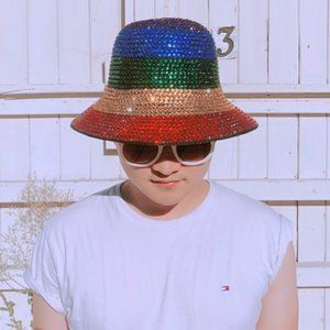 Handmade Rhinestone Bling Bucket Hat
